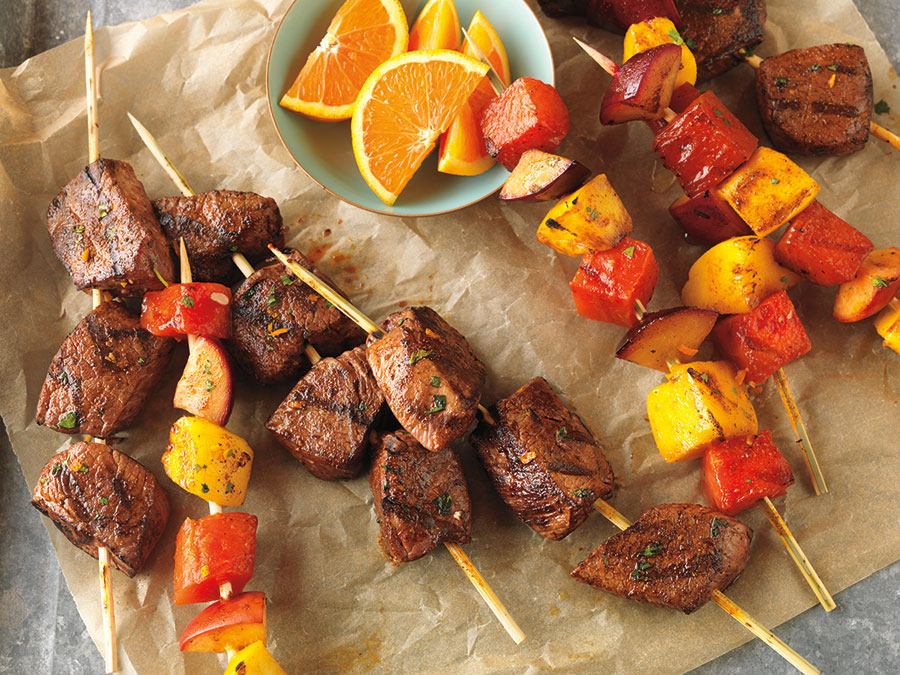 citrus-marinated-beef-and-fruit-kabobs